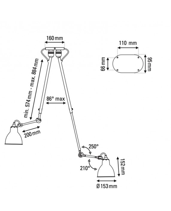 Lampe Gras 302 Double Wall Light Black Body
